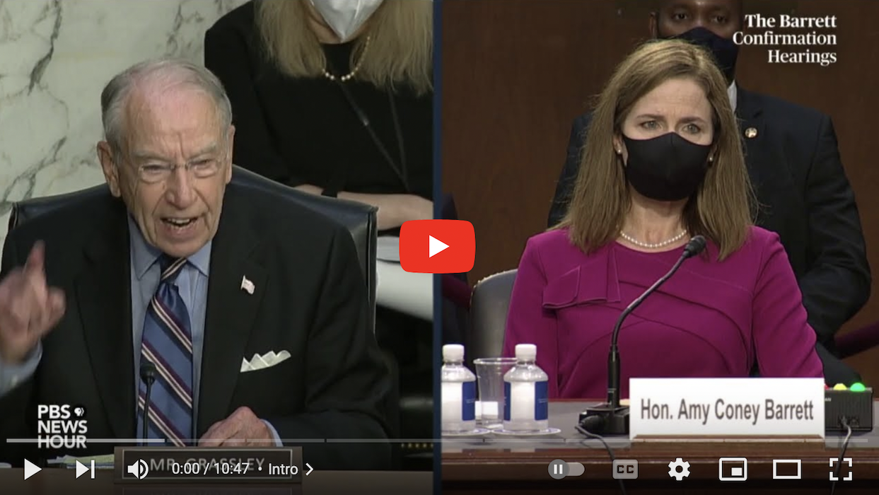 Photo of Senator Grassley opening statement to Amy Barrett